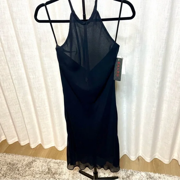Ralph Lauren Black Sheer Halter Midi Formal Cocktail Dress - Medium - Picture 11 of 13